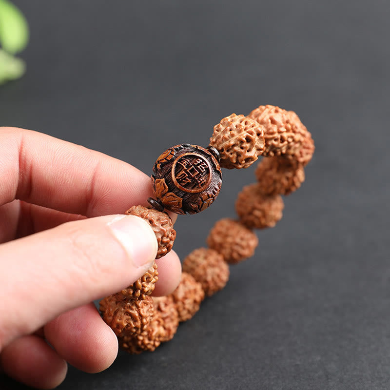 Pulsera de la suerte y la riqueza con moneda de cobre PiXiu y semilla de Bodhi de Rudraksha del Tíbet