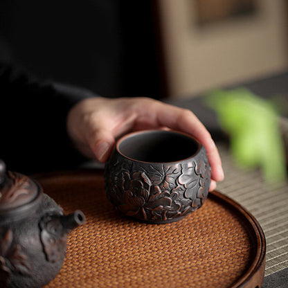 Mythstone Lotus Leaf Flower Landscape Dragon Bamboo Ceramic Teacup Kung Fu Tea Cup Bowl