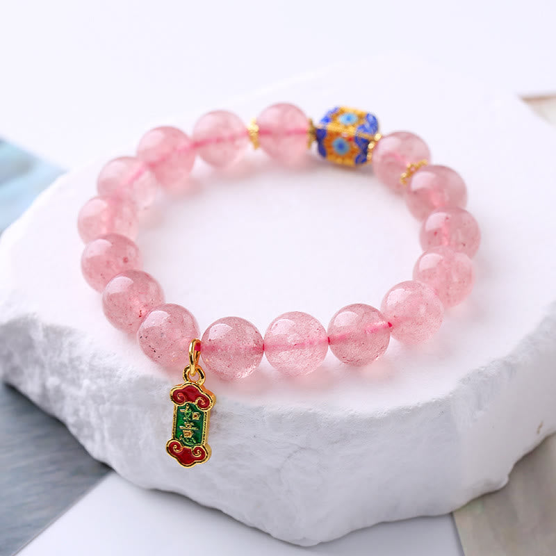 Mythstone Strawberry Quartz Positive Ruyi Charm Bracelet