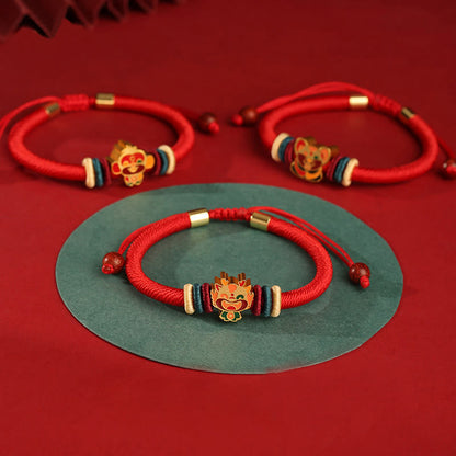 Pulsera trenzada roja con el año del dragón y la suerte del zodíaco chino hecha a mano en plata de ley 925 de Mythstone 