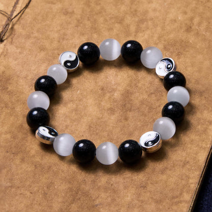 Mythstone Black Obsidian Cat's Eye Yin Yang Purification Strength Bracelet