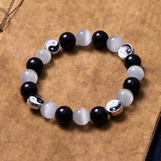 Mythstone Black Obsidian Cat's Eye Yin Yang Purification Strength Bracelet