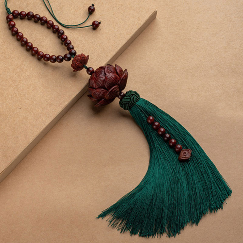 Mythstone Tibetan Small Leaf Red Sandalwood Lotus Luck Protection Tassel Decoration