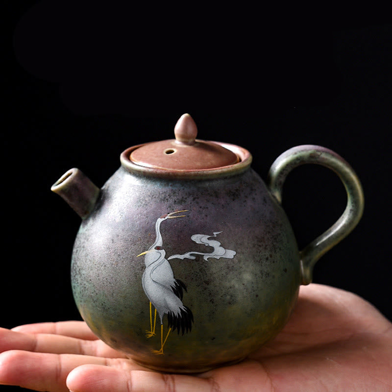 Tetera de cerámica para té chino Gongfu con forma de nube y grulla blanca Mythstone 