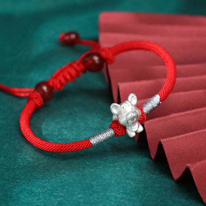 Mythstone 999 Sterling Silver Chinese Zodiac Luck Strength Red String Bracelet