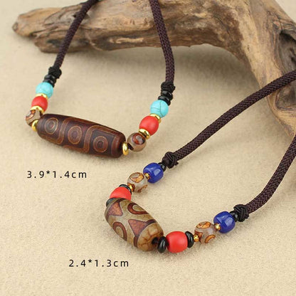 Mythstone Tibetan Nine-Eye Dzi Bead Three-eyed Dzi Bead Protection String Necklaces Pendant