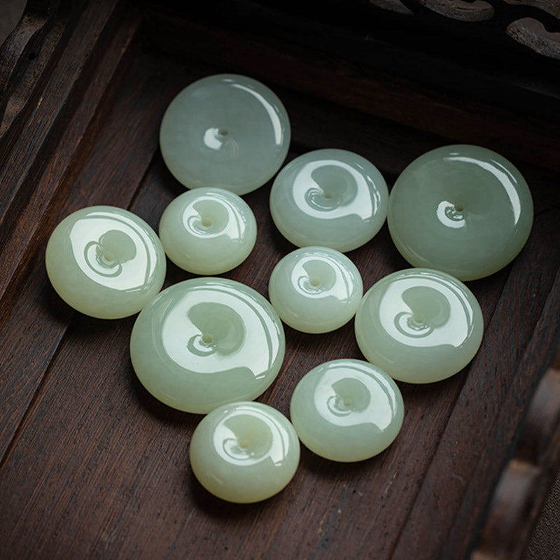 Mythstone Natural Round Jade Peace Buckle Luck Prosperity Necklace Pendant