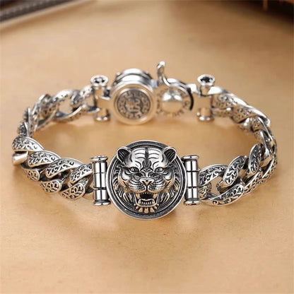 Mythstone Tiger Tang Dynasty Flower Design Engraved Luck Energy Bracelet