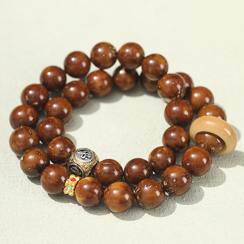 Pulsera de doble vuelta con semilla de Bodhi de rata y oro morado natural tibetano Mythstone