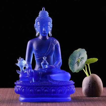 Estatua de compasión hecha a mano de Buda de la medicina de piedra mitológica, obra de arte de cristal de Liuli, ofrenda para el hogar y la oficina