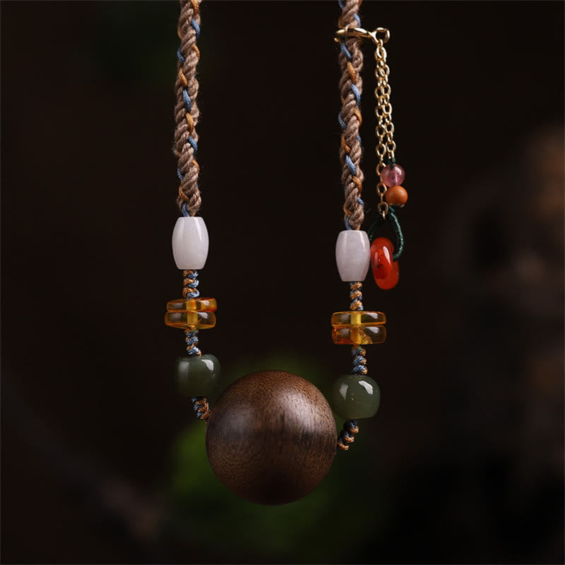 Mythstone Bai Qinan Agarwood Bead Luck Strength String Necklace Pendant