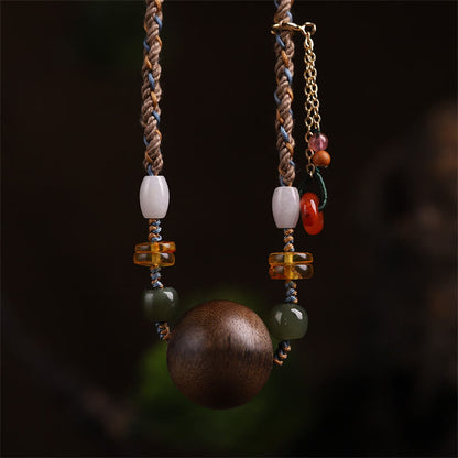 Mythstone Bai Qinan Agarwood Bead Luck Strength String Necklace Pendant