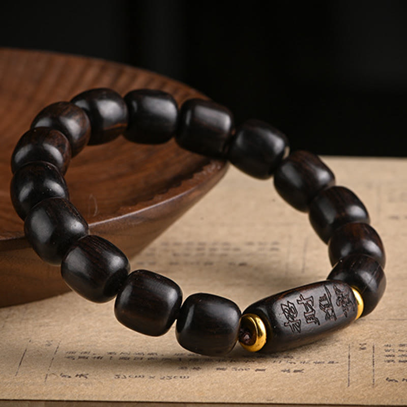 Mythstone Tibetan Ebony Wood Barrel Beads Lucky And Treasure Balance Bracelet