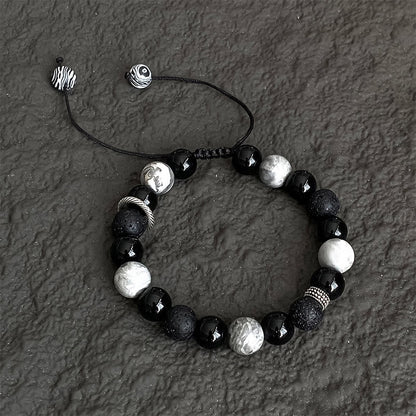 Mythstone Vintage Lava Rock Black OMythstoneidian Picasso Jasper Beads Support Rope Bracelet