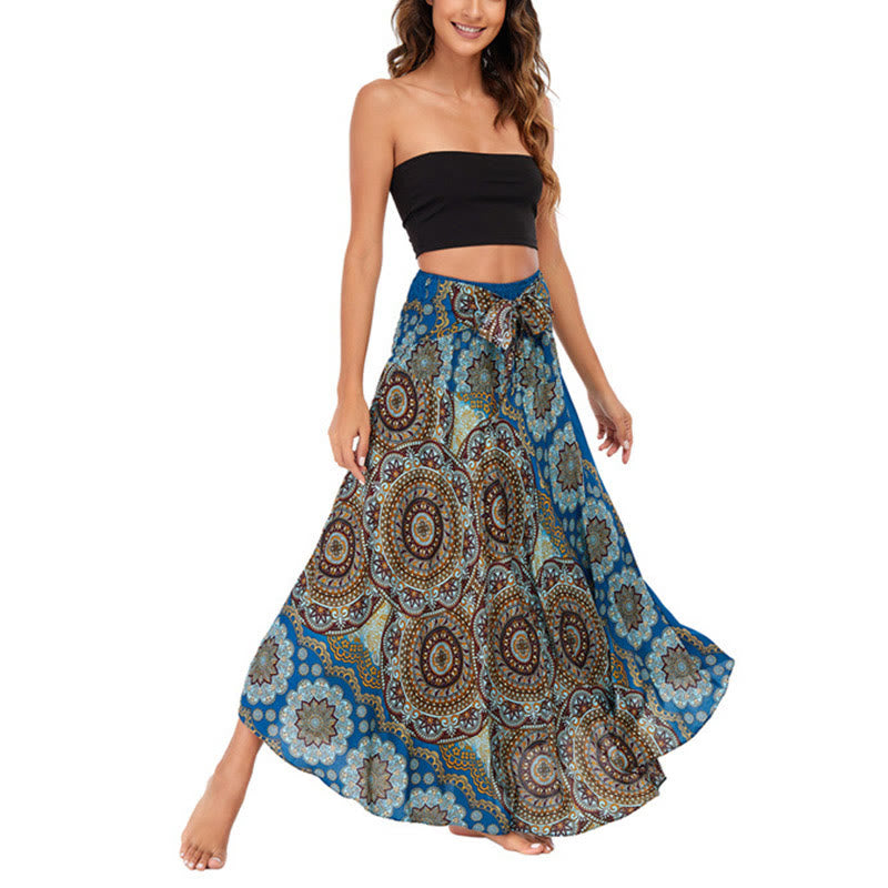 Mythstone Two Style Wear Bohemian Mandala Flower Lace-up Skirt Dress