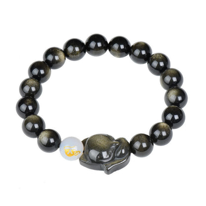 Mythstone Natural Rainbow Obsidian Gold Sheen Obsidian Silver Sheen Obsidian Fox Healing Bracelet