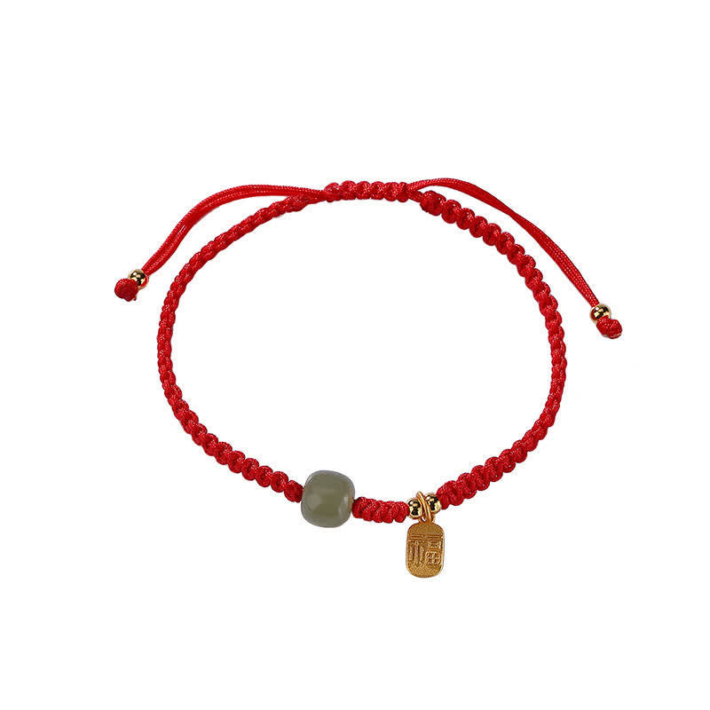 MythStone 925 Sterling Silver Hetian Jade Blessing Wealth Red String Bracelet