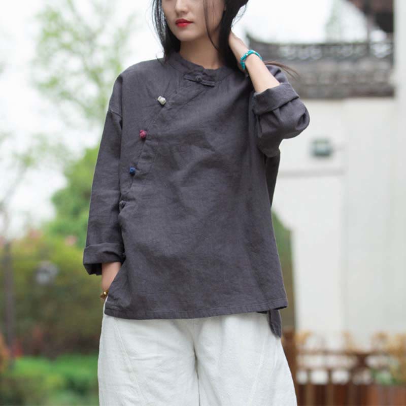 Blusa de lino con ramio Mythstone para mujer, estilo chino Hanfu