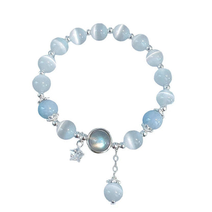 MythStone Cat's Eye Moonstone Butterfly Star Charm Support Bracelet