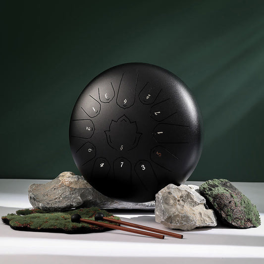 Mythstone Steel Tongue Drum Sound Healing Mindfulness Lotus Pattern Yoga Drum Kit 13 Note 12 Inch Percussion Instrument