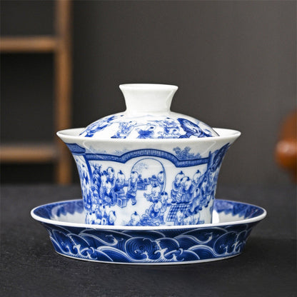 Mythstone Jingdezhen Dragon Phoenix Pavilion Pine Flower Ceramic Gaiwan Sancai Teacup Kung Fu Tea Cup And Saucer With Lid 170ml