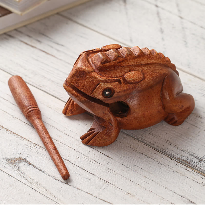 Mythstone Handcrafted FengShui Wealth Luck Frog Mini Wooden Croaking Frog Guiro Decoration