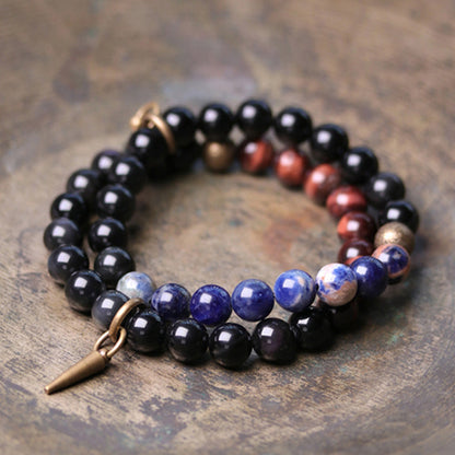 Mythstone Black Obsidian Sodalite Crystal Copper Strength Couple Bracelet