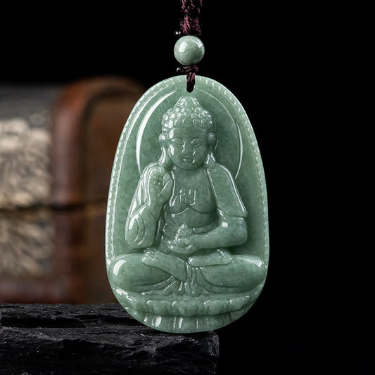 Mythstone Chinese Zodiac Natal Buddha Natural Jade Wealth Prosperity Necklace Pendant