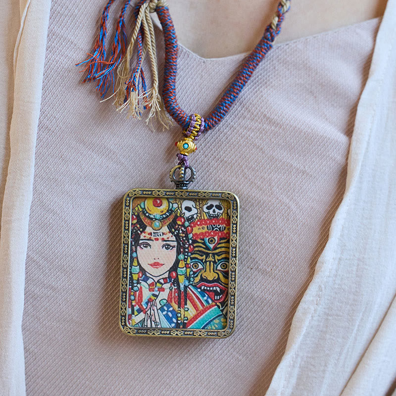 Mythstone Tibetan Zakiram Goddess of Wealth Past And Present Ghau Prayer Box Necklace Pendant