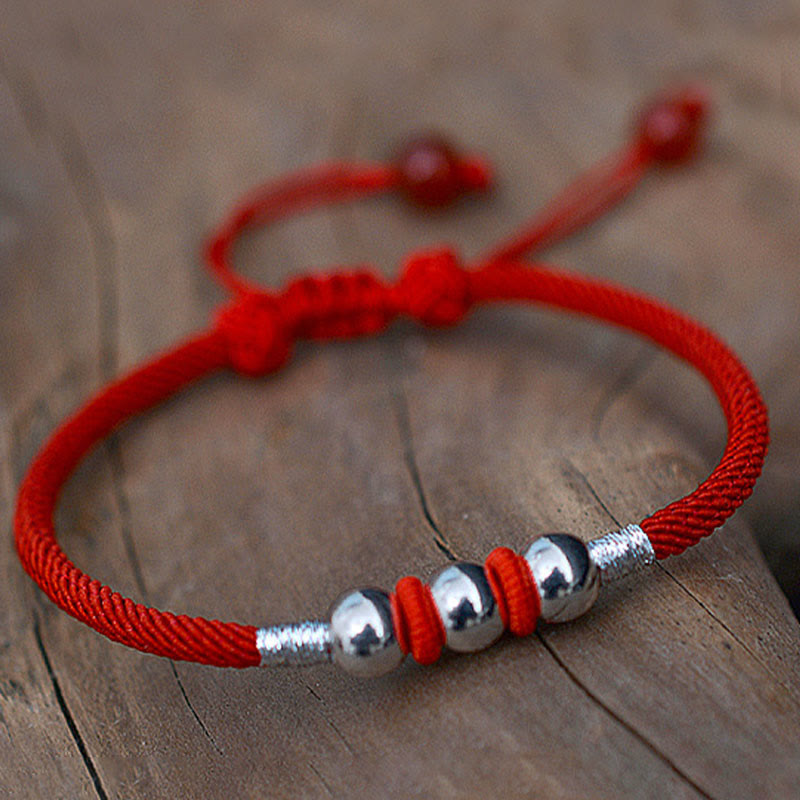 Mythstone 925 Sterling Silver Lucky Bead Protection Red String Bracelet