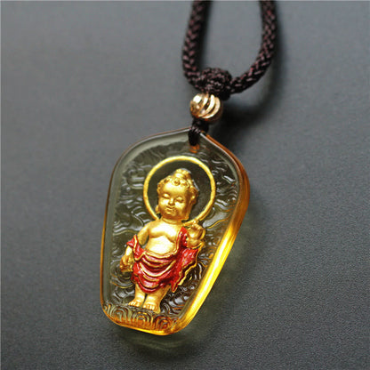 Mythstone Tibetan Buddha Liuli Crystal Serenity Necklace Pendant