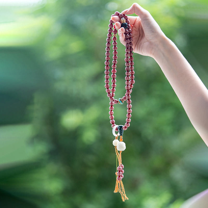 Pulsera de armonía grabada con semilla de bodhi roja de Mythstone Om Mani Padme Hum Lotus 