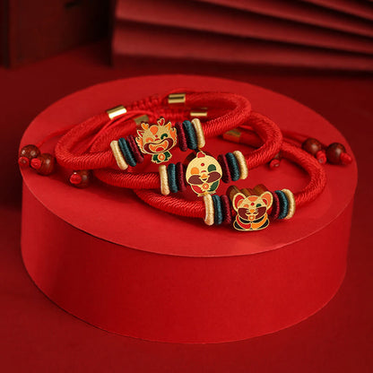 Pulsera trenzada roja con el año del dragón y la suerte del zodíaco chino hecha a mano en plata de ley 925 de Mythstone 