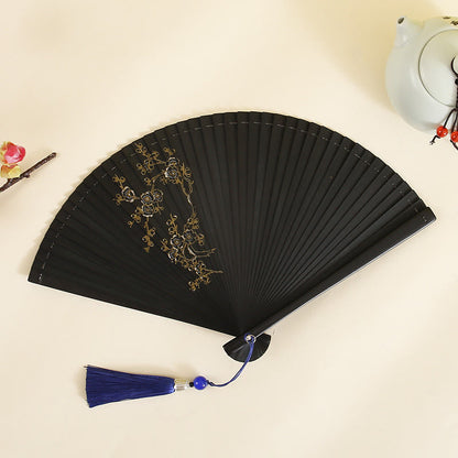 Mythstone Hibiscus Flower Plum Blossom Handheld Bamboo Folding Fan