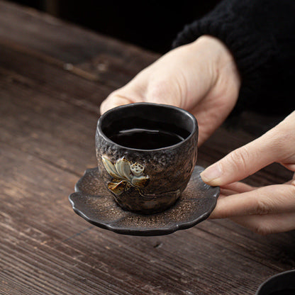 Posavasos de cerámica con diseño de flor de loto vintage de Mythstone, posavasos para taza de té, tapete para té de kung fu