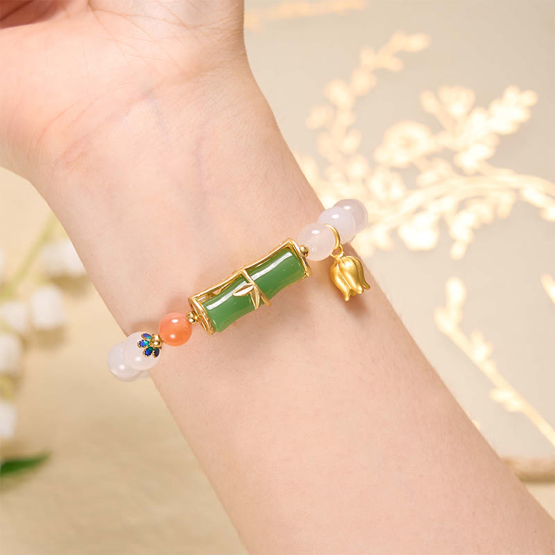 Mythstone Natural White Agate Jadeite Bamboo Beads Positivity Bracelet