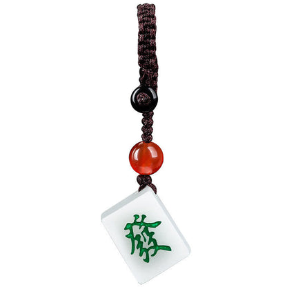 Mythstone Natural Jade Mahjong Fa Character Wealth Prosperity Phone Hanging Key Chain Decoration