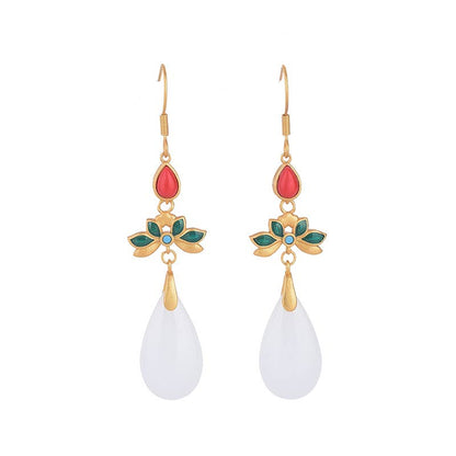 Mythstone FengShui White Jade Luck Drop Earrings