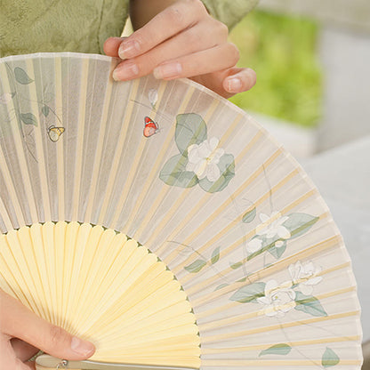 Mythstone Jasmine Flowers Handheld Bamboo Folding Fan