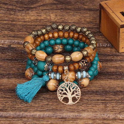 Mythstone Wenge Wood Layered Tree Tassel Healing Bracelet