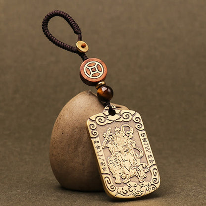 Mythstone God of Wealth Zhao Gongming Copper Protection Necklace Pendant Key Chain