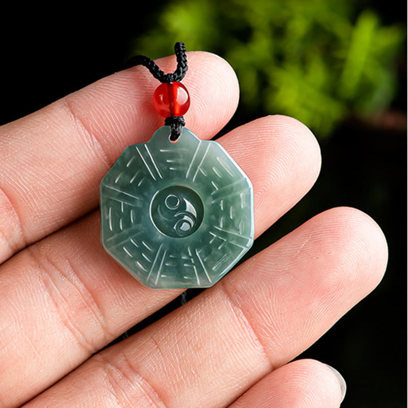 Mythstone Natural Jade FengShui Bagua Yin Yang Prosperity Necklace Pendant