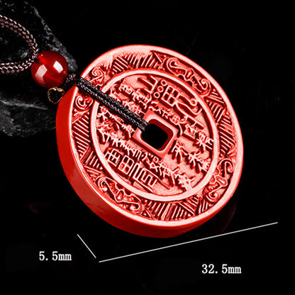 Mythstone Natural Cinnabar Mountain Ghosts Spend Money Bagua Design Blessing Necklace Pendant