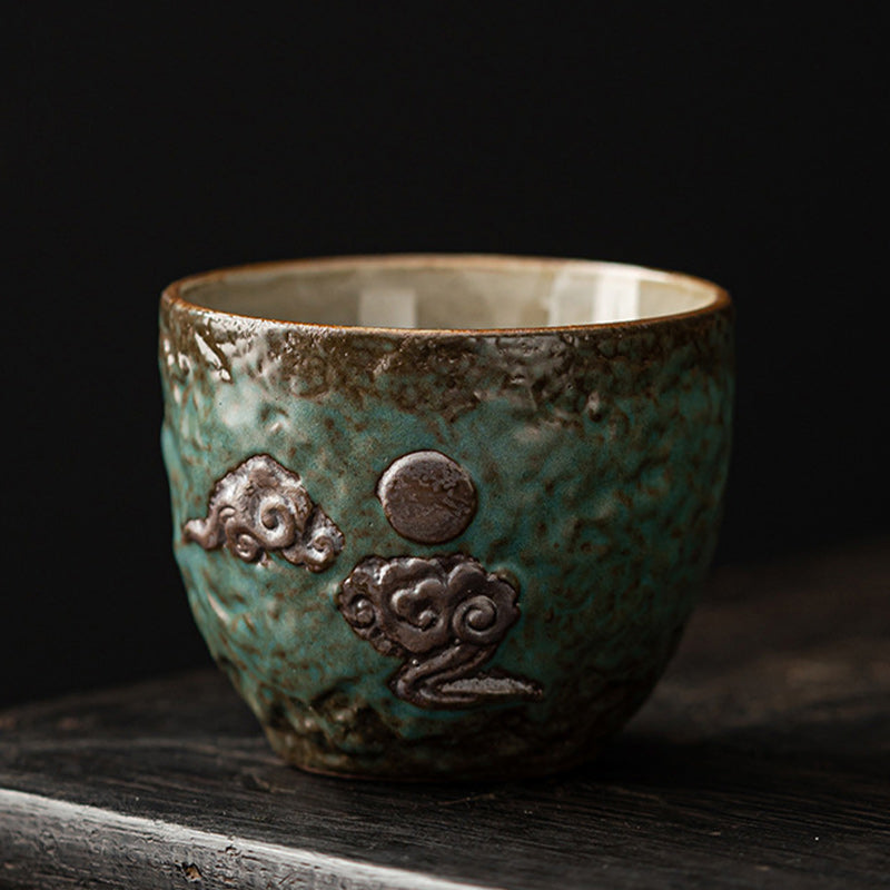 Mythstone Lotus Pod Leaf Flower Auspicious Clouds Ceramic Teacup Kung Fu Tea Cup