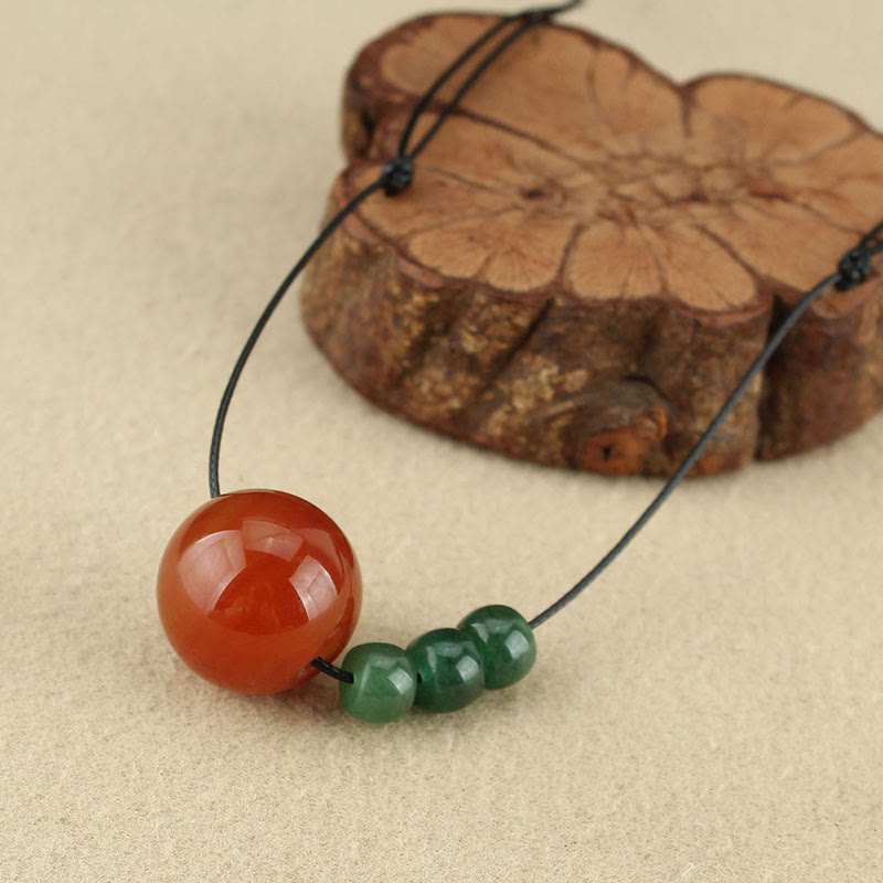 Mythstone Red Agate Green Aventurine Green Bodhi Seed Bead Calm Leather Rope Necklace Pendant