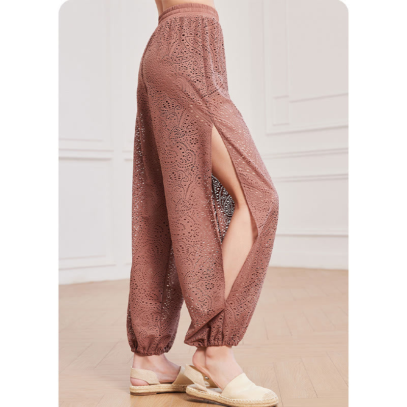 Pantalones de harén holgados con estampado de flores de anacardo de Mythstone, pantalones de yoga para mujer con abertura lateral 