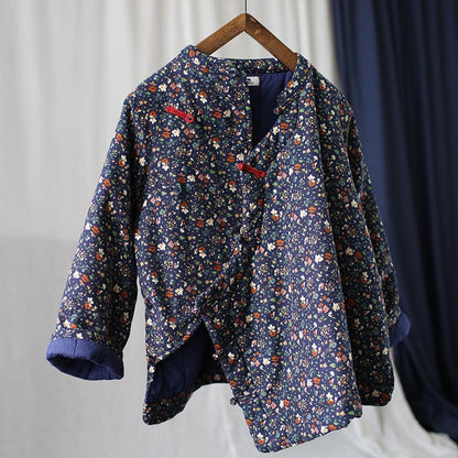 Mythstone Flowers Cotton Linen Jacket Shirt Chinese Northeast Style Winter Clothing