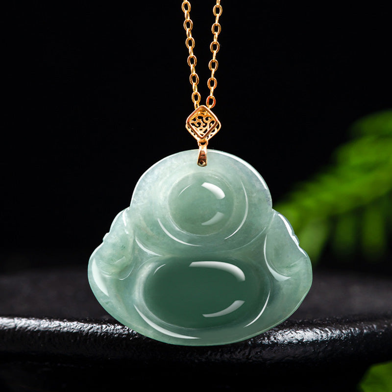 Mythstone Laughing Buddha Natural Jade Prosperity Abundance Necklace Pendant