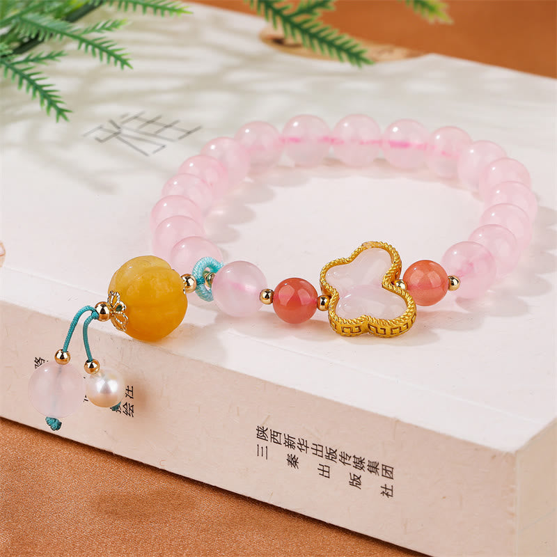 Pulsera de amor con forma de calabaza y mariposa de cristal rosa natural Mythstone 