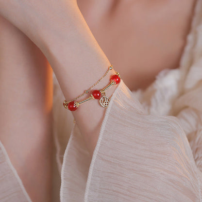 Pulsera de autoaceptación con dije de personaje Fu de ágata roja de Mythstone 